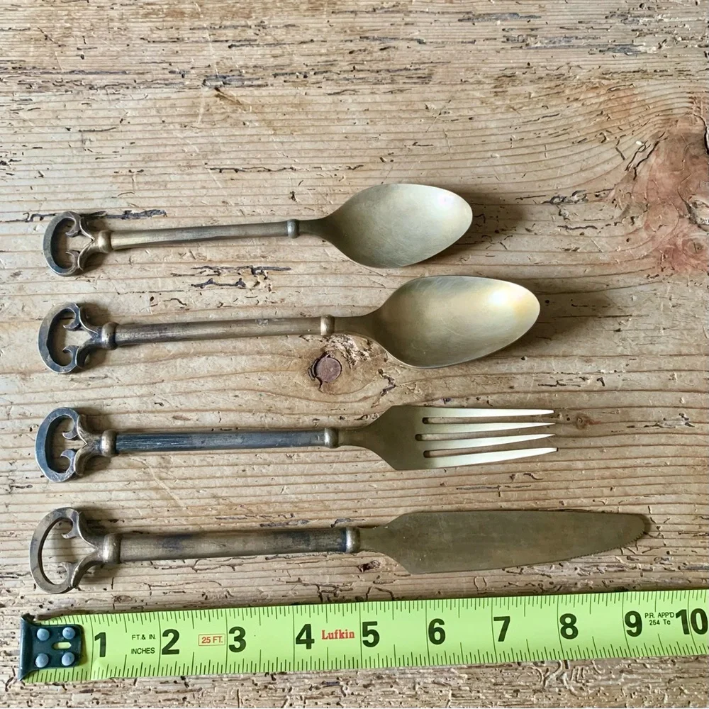 Vintage Pottery Barn Bronze Keys Flatware 4 Four Piece Set Lot Knife Fork Spoons